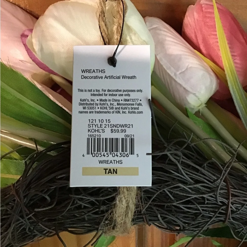 NWT large Tulip Wreath - Pink, Purple, and White